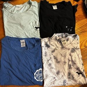 LOT of 4 BUNDLE PINK Victoria Secret Pocket Tee logo shirts medium